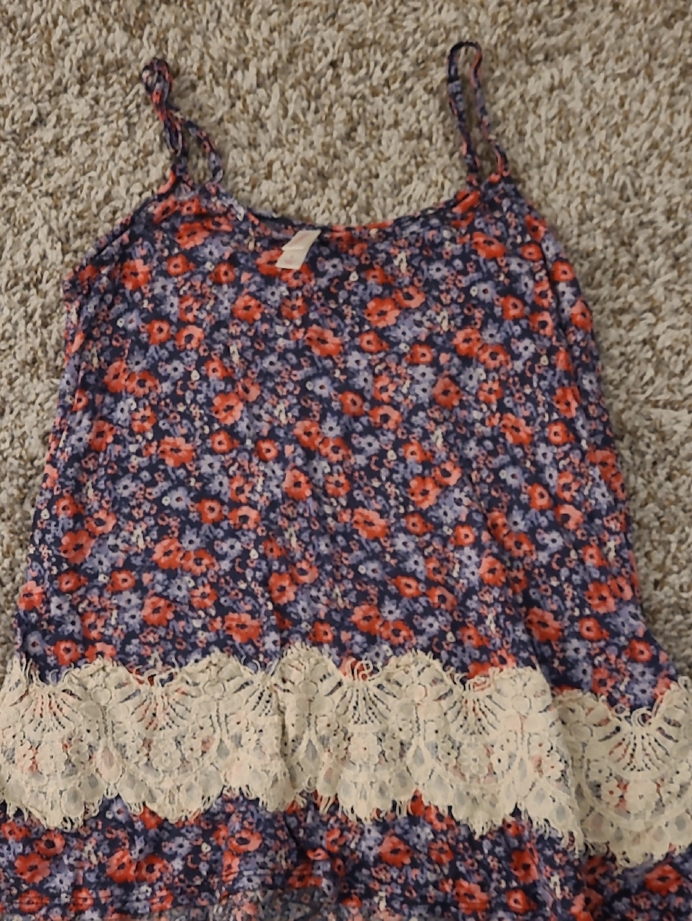 Floral Lace-Trim Cami Tank Top - Purple & Coral